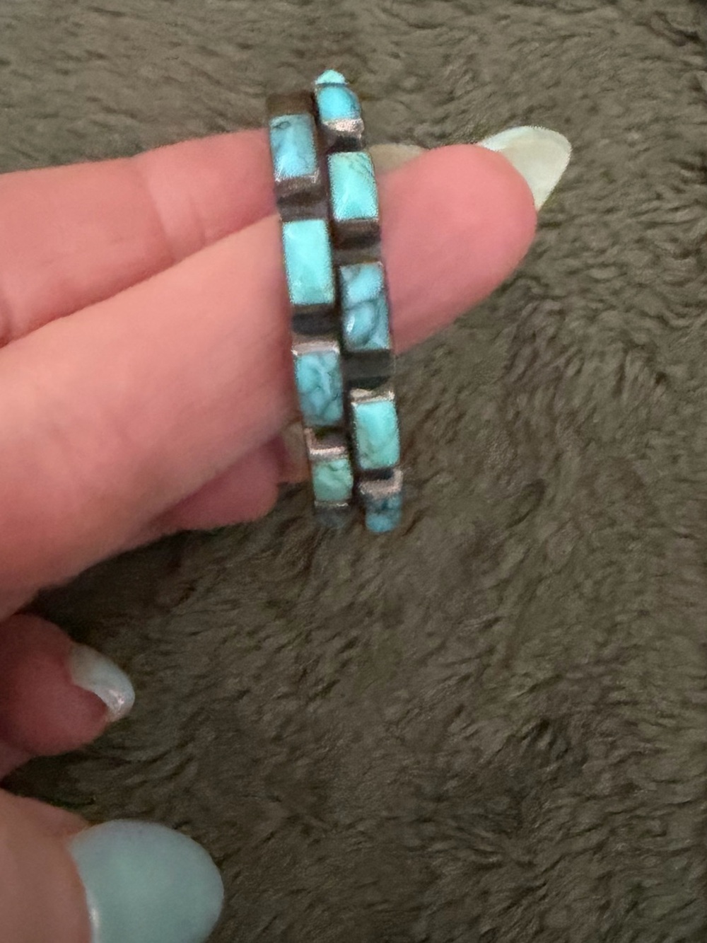 Turquoise Stone Inlay Cuff Bracelet - Blue